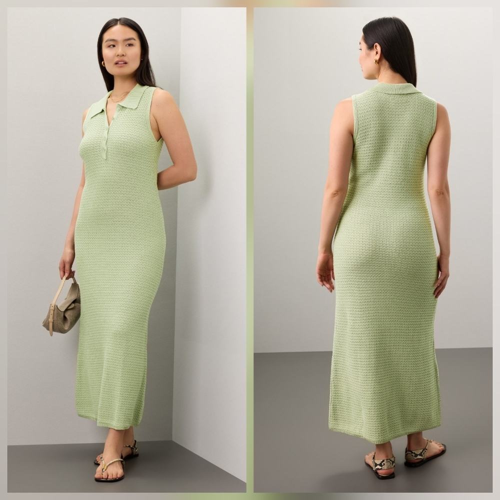Love, Whit by Whitney Port Green Crochet Dress Casual Sleeveless Collar